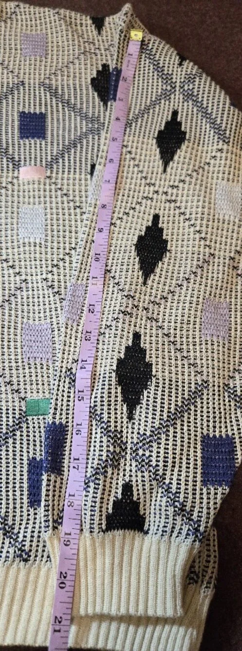 Vintage Geometric Sweater Cotton Blend Made In Italy Size Large 80s